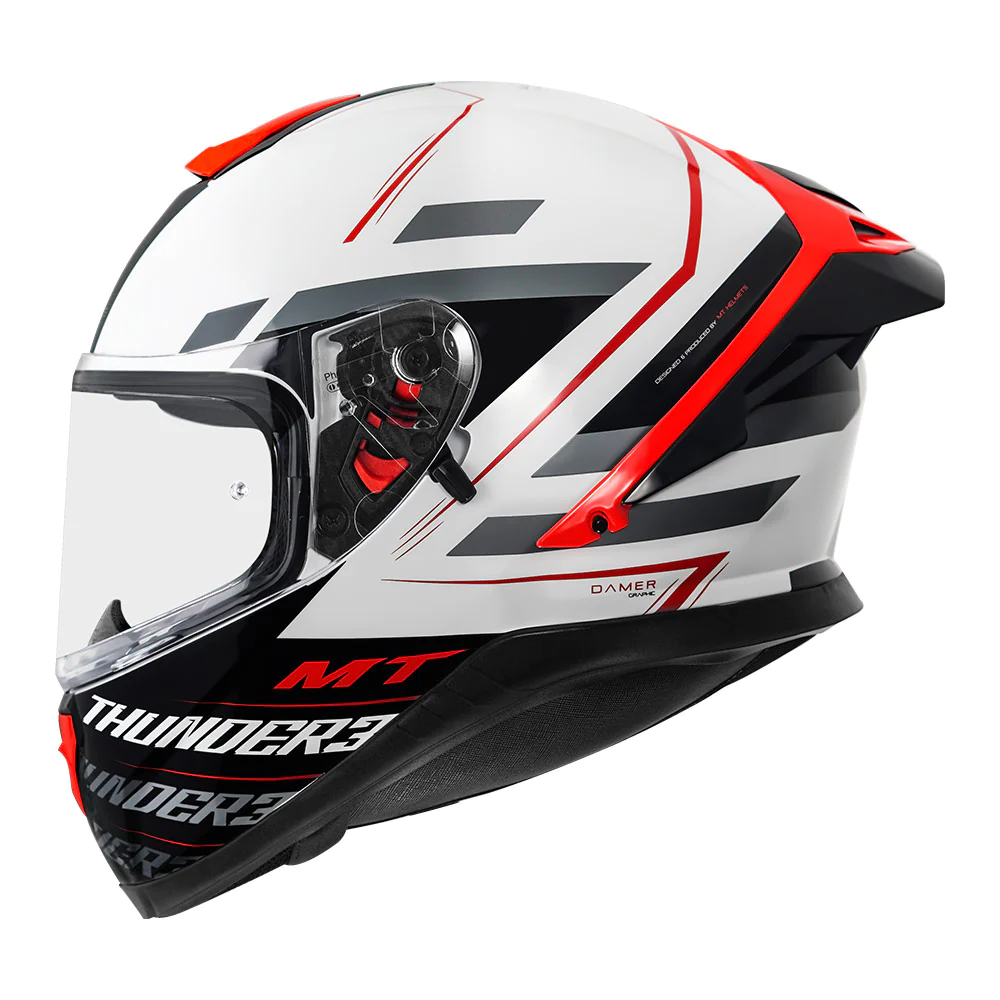 MT THUNDER3 PRO DAMER HELMET – Gloss Red White – The Saddle Store